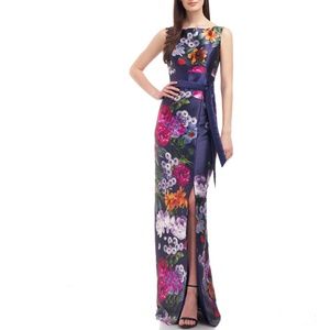 Kay Unger  CARINA COLUMN GOWN Size 4 EUC Midnight Peony purple floral Formal